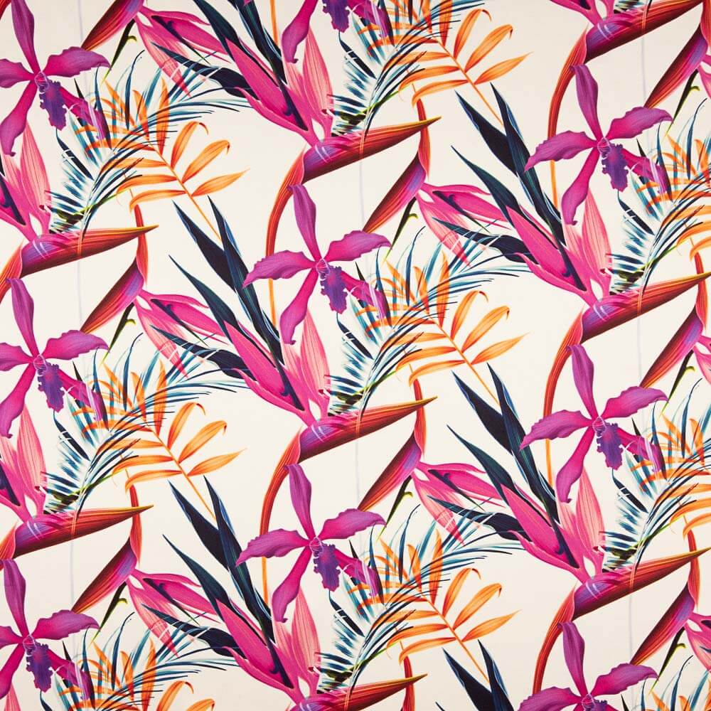 Cetim Seda Natural Estampa Floral Fúcsia - Ribes y Casals