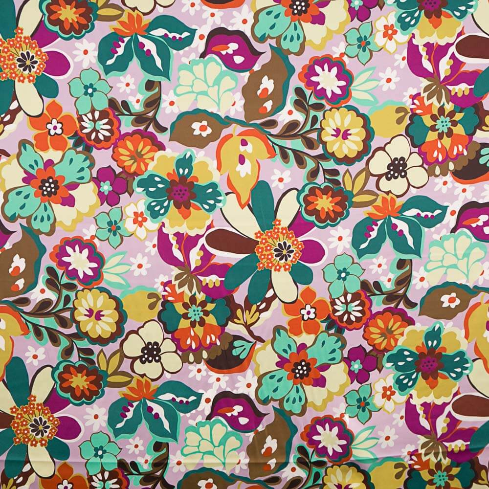 Cetim Spandex Flor Pintura Malva - Ribes y Casals