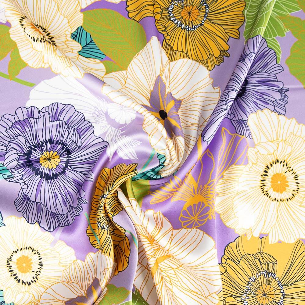 Cetim Spandex Flor Retro Maxi Lilás - Ribes y Casals