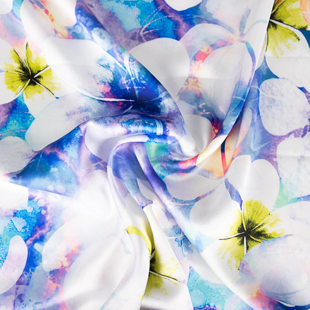 Cetim Spandex Flor Verde Agua - Ribes y Casals