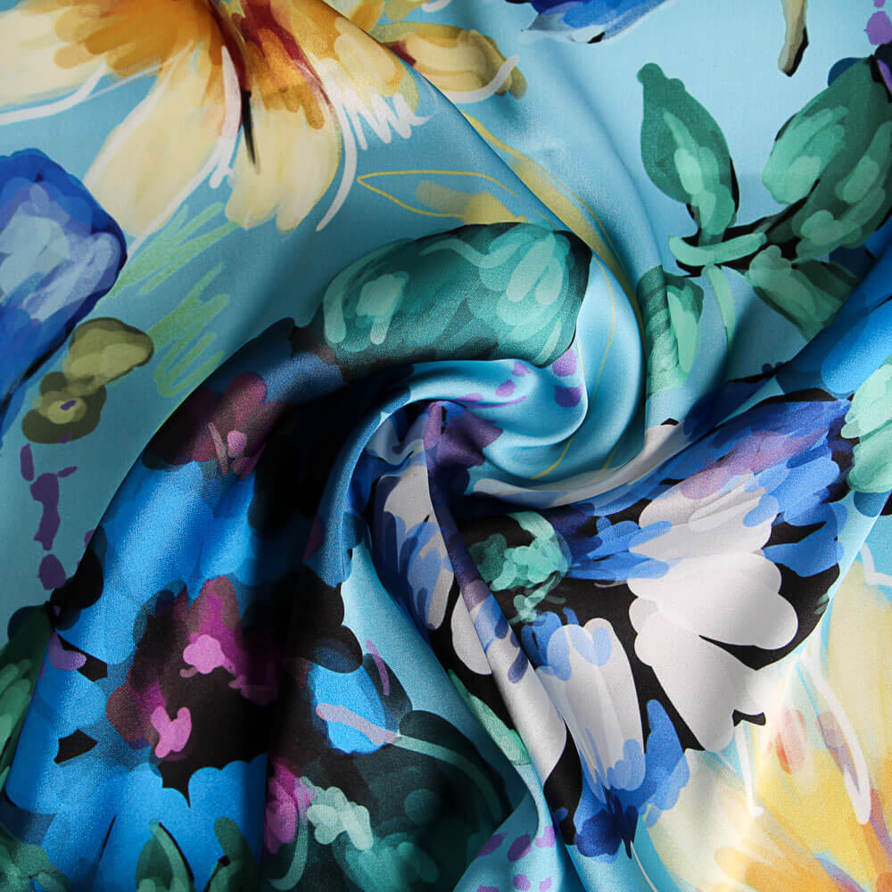 Cetim Spandex Floral Azul - Ribes y Casals