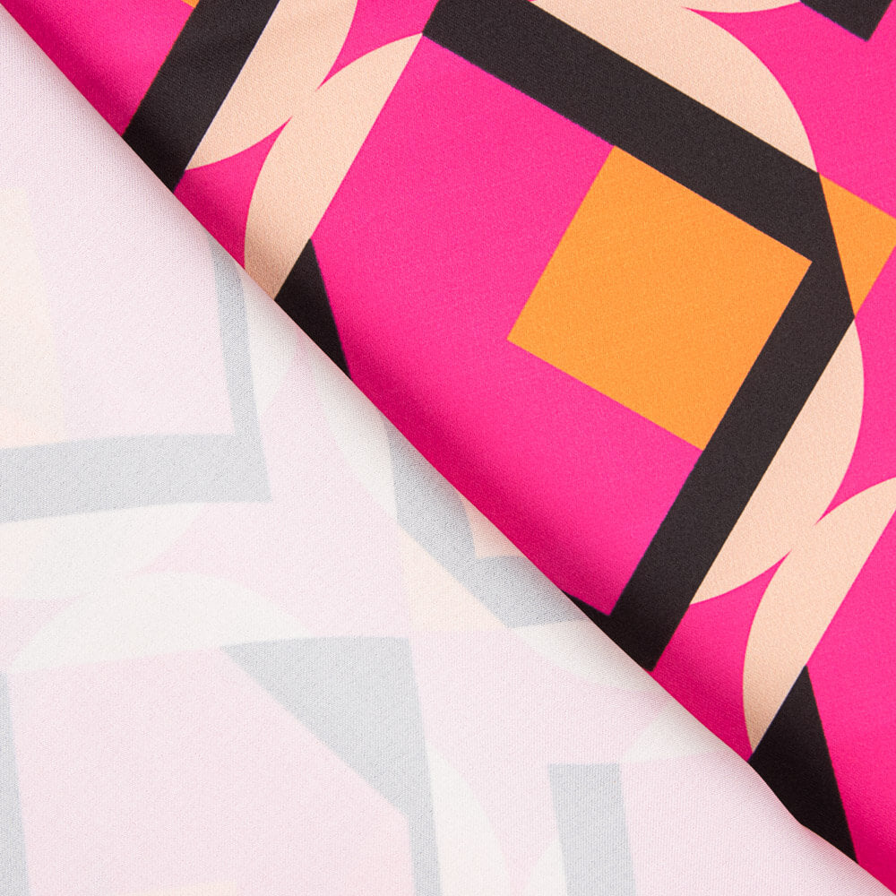 Cetim Spandex Geo Maxi Fucsia - Ribes y Casals