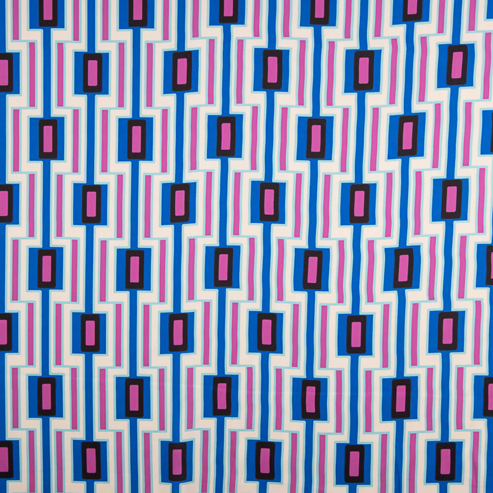 Cetim Spandex Geométrico Azul - Ribes y Casals