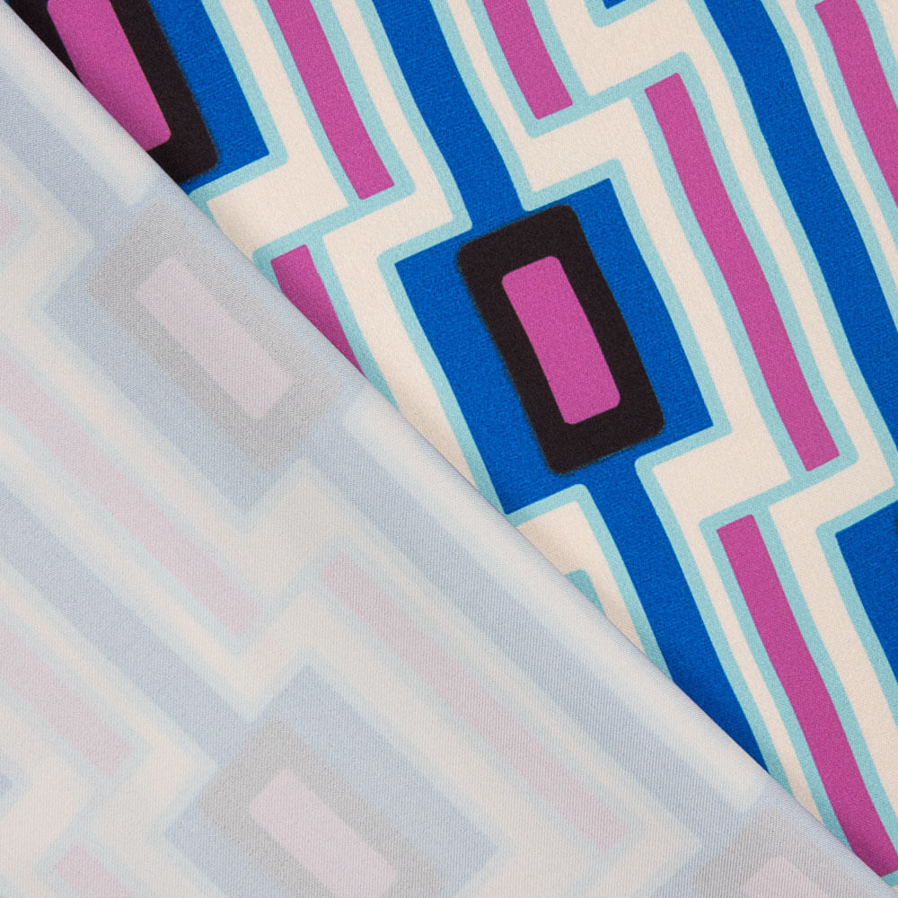 Cetim Spandex Geométrico Azul - Ribes y Casals