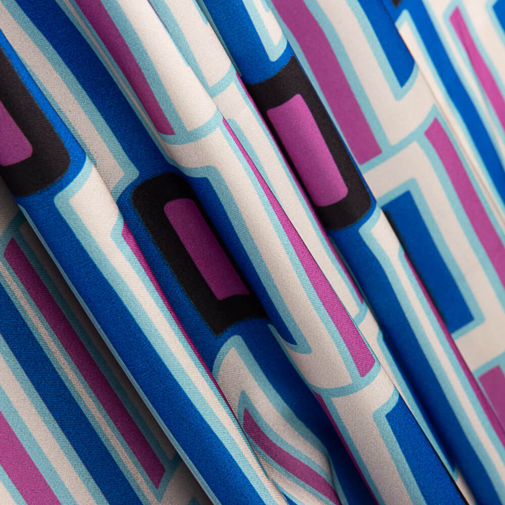 Cetim Spandex Geométrico Azul - Ribes y Casals