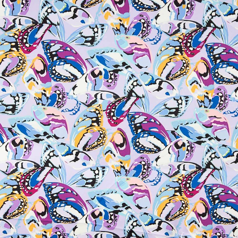 Cetim Spandex Borboletas Pistache Malva - Ribes y Casals