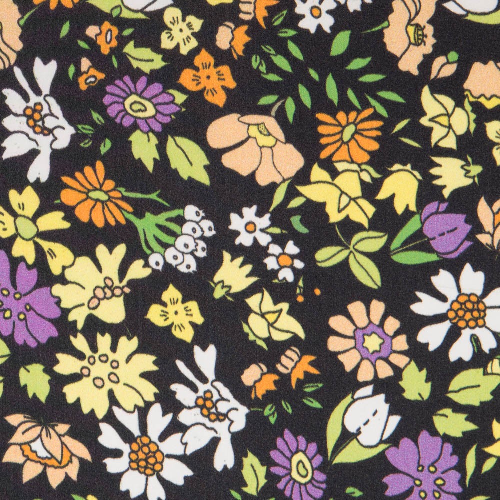 Viscose Faixas Florais Preta - Ribes y Casals