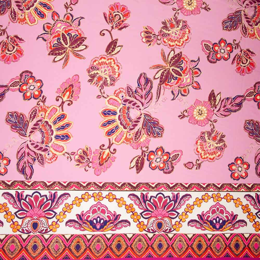 Retal Satén Bangladesh Cenefa Rosa 190x150 cm. - Ribes y Casals