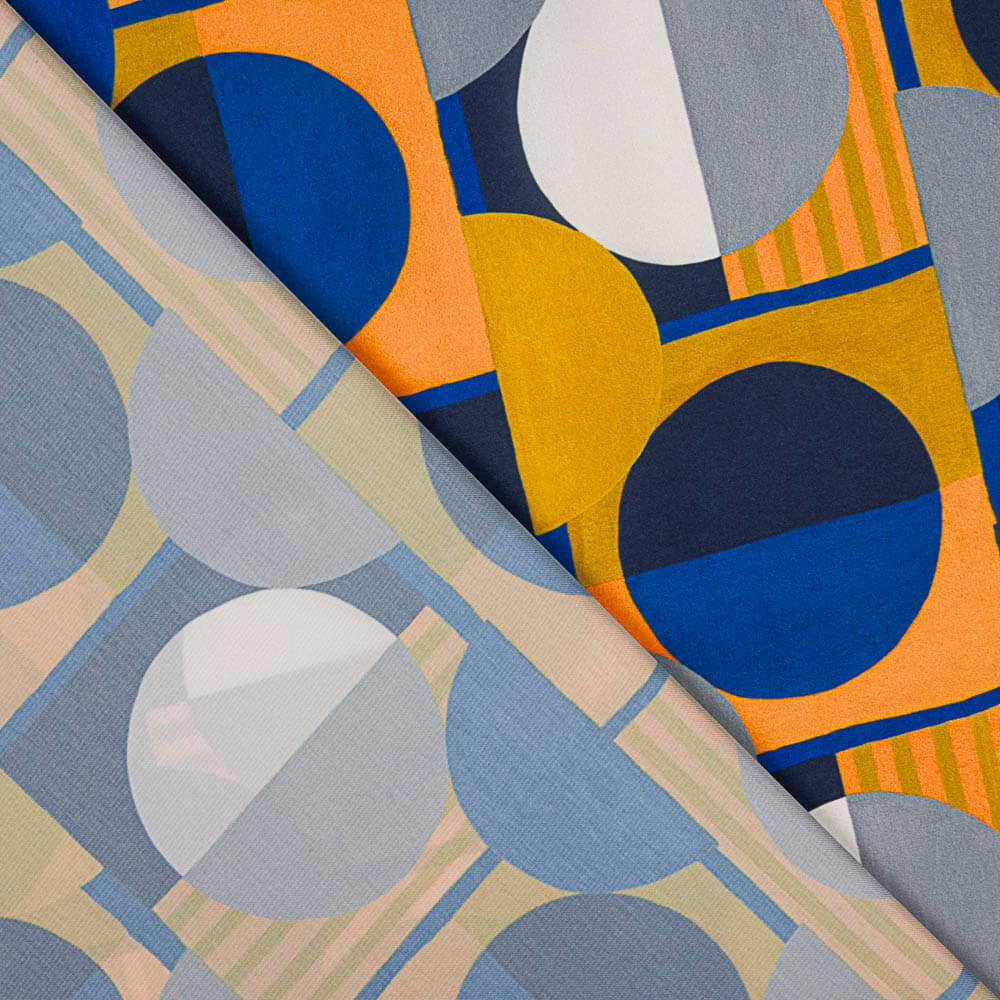 Retal Satén Estampado Geométrico Azul 100x140 cm - Ribes y Casals