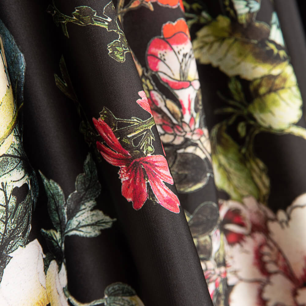 Cetim Estampado Cretone Preto - Ribes y Casals