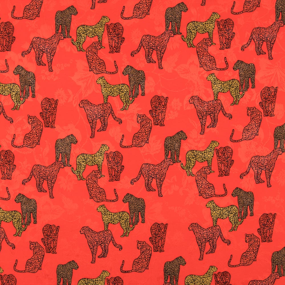 Cetim Jacquard Leopardo Vermelho - Ribes y Casals