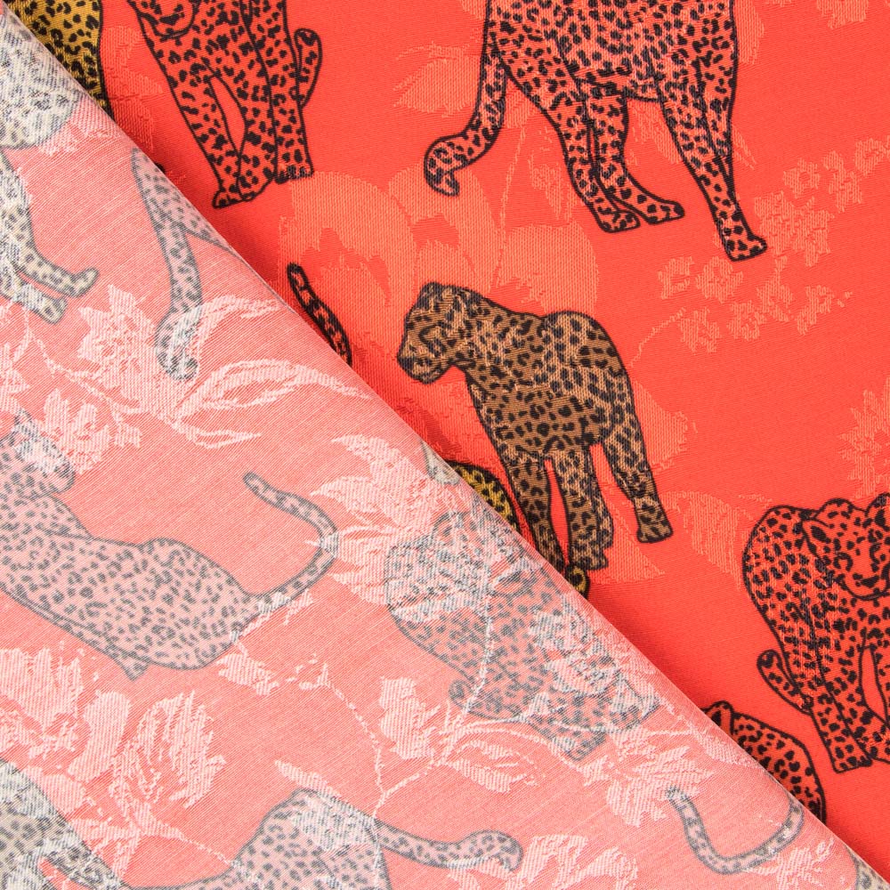 Cetim Jacquard Leopardo Vermelho - Ribes y Casals