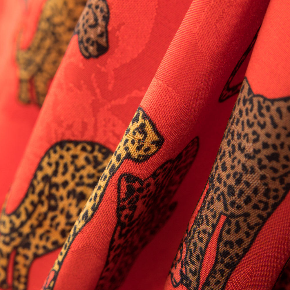 Cetim Jacquard Leopardo Vermelho - Ribes y Casals