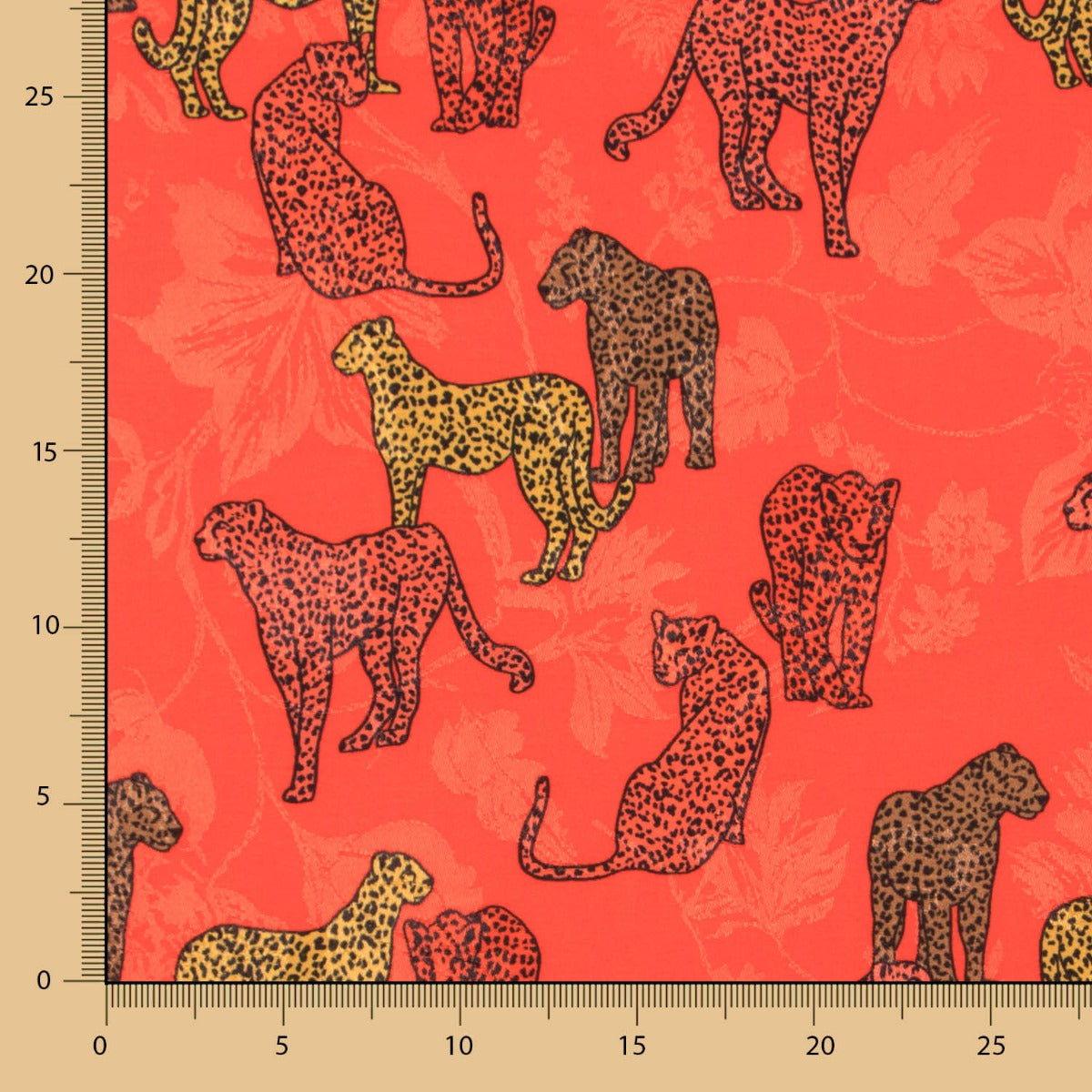 Cetim Jacquard Leopardo Vermelho - Ribes y Casals