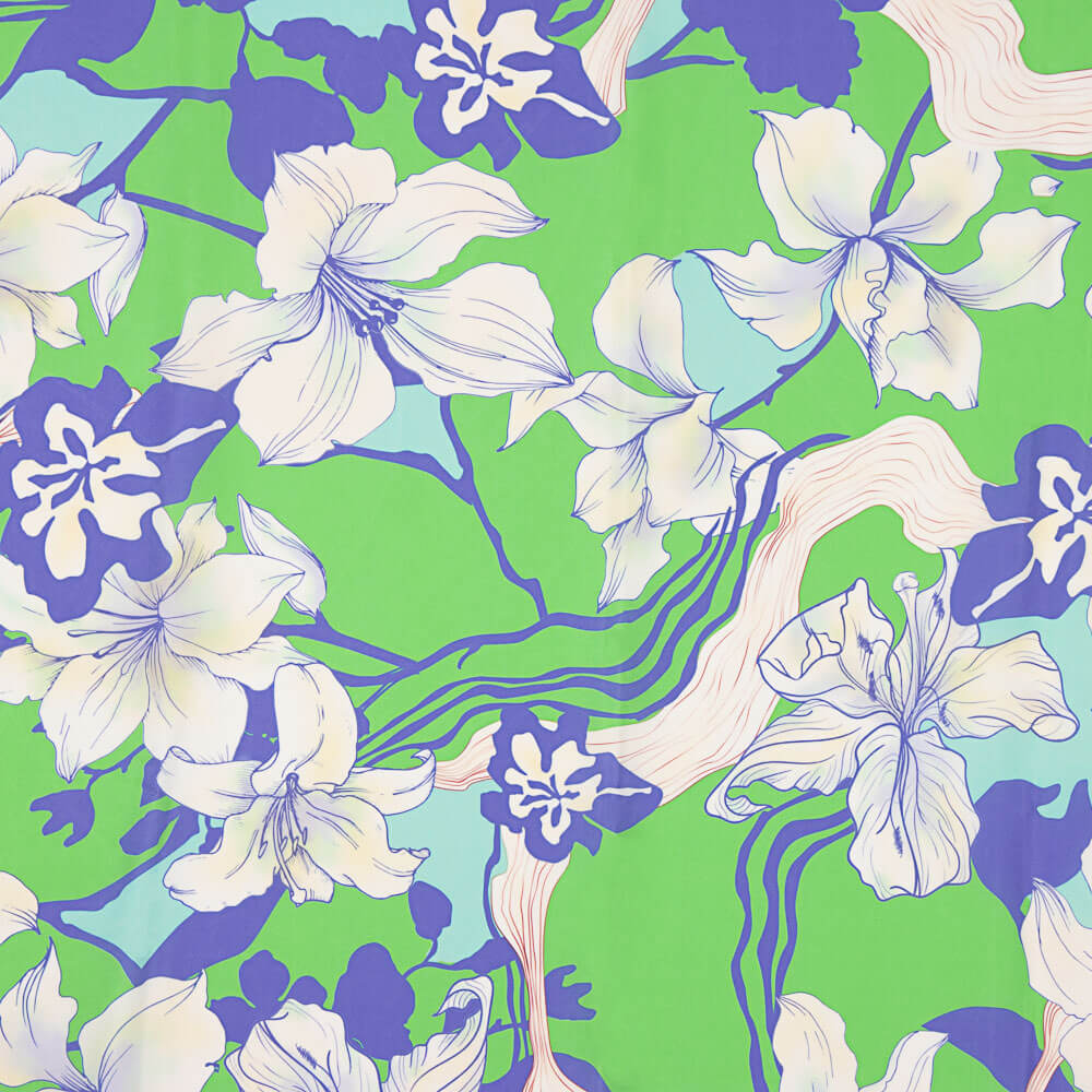 Cetim Estampado Polinésio Verde - Ribes y Casals