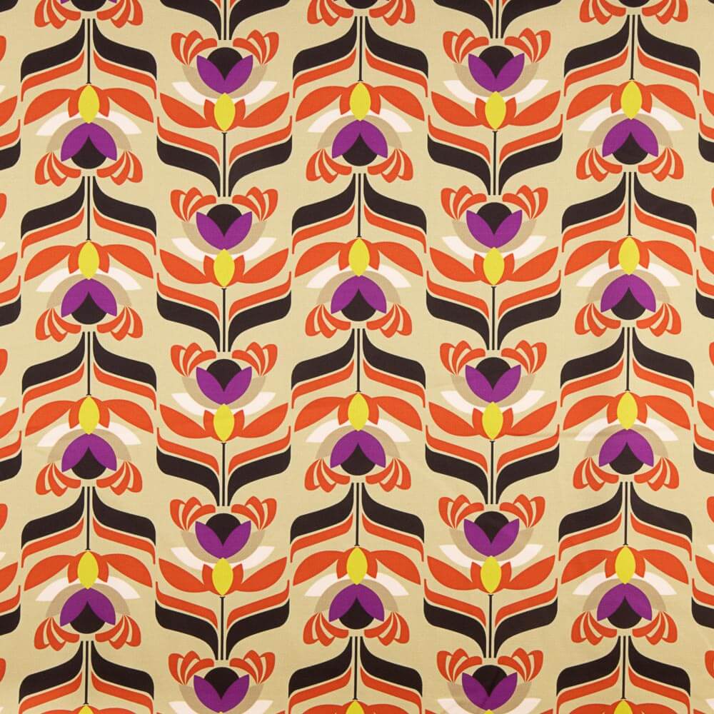 Cetim Spandex Flores Bege Doré - Ribes y Casals