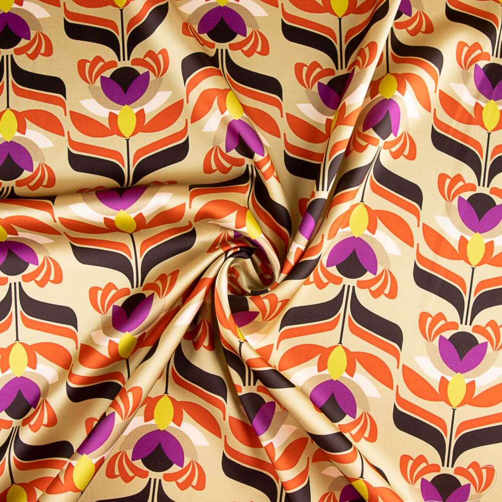 Cetim Spandex Flores Bege Doré - Ribes y Casals