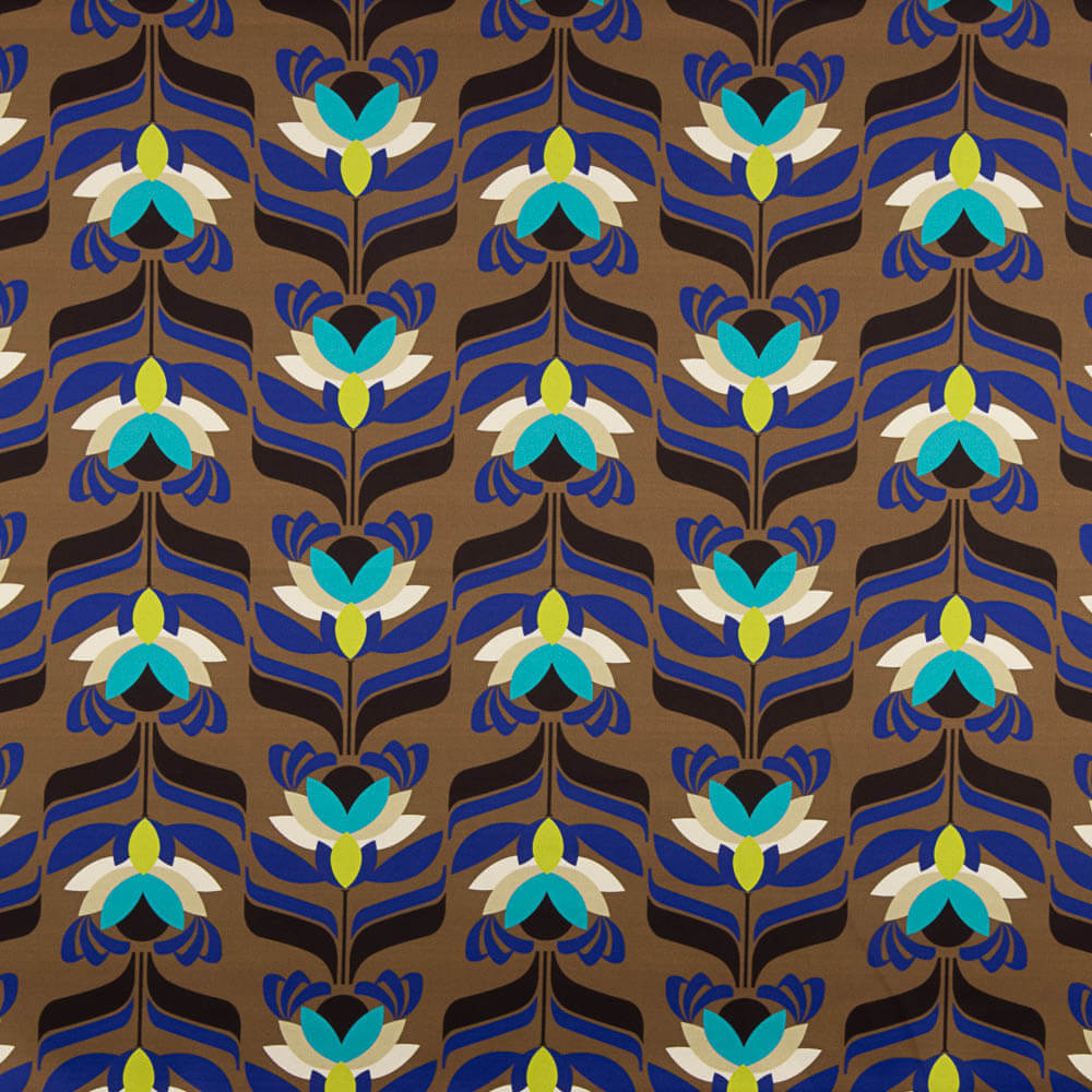 Cetim Spandex Flores Marrom - Ribes y Casals