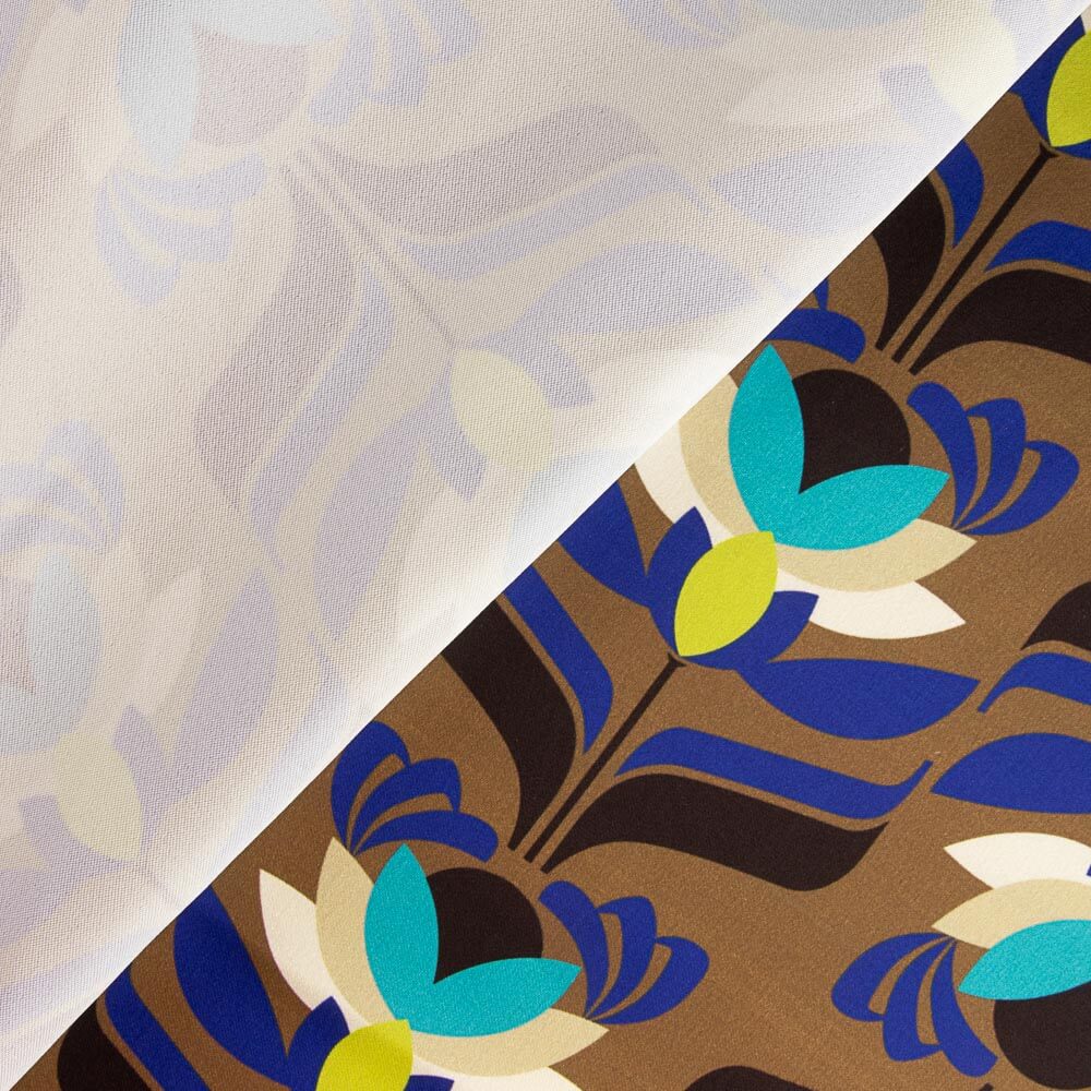 Cetim Spandex Flores Marrom - Ribes y Casals