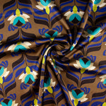 Cetim Spandex Flores Marrom - Ribes y Casals