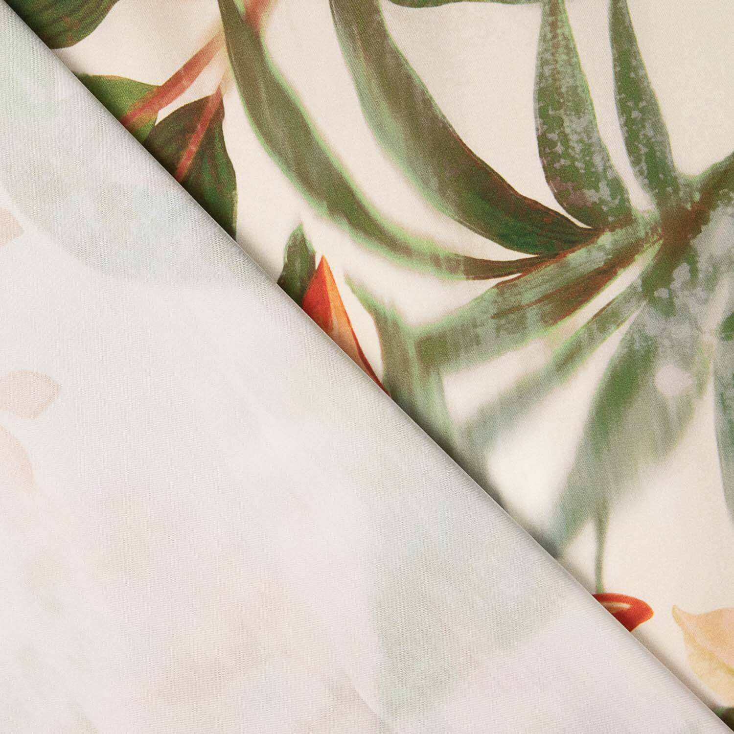 Cetim de poliéster com estampado de orquídeas tropicais - Ribes y Casals