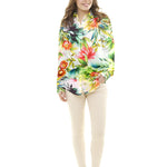 Cetim Seda Natural Estampado Flor Tropical Branca - Ribes y Casals