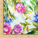 Cetim Seda Natural Estampado Flor Tropical Verde Água - Ribes y Casals