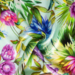 Cetim Seda Natural Estampado Flor Tropical Verde Água - Ribes y Casals