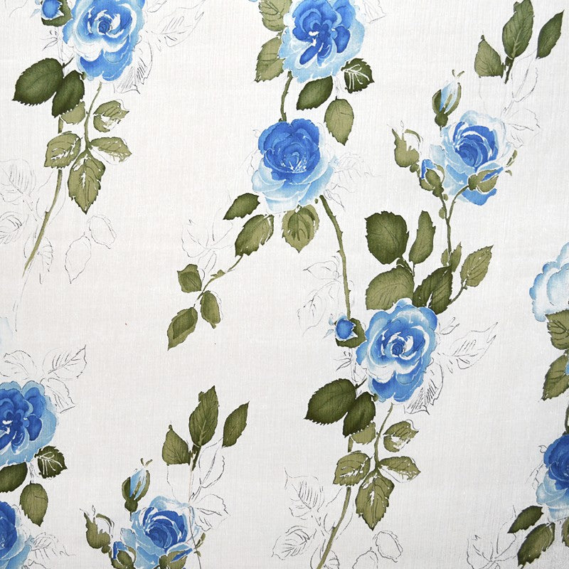 Tecido Bambula Seda Flor Azul - Ribes y Casals