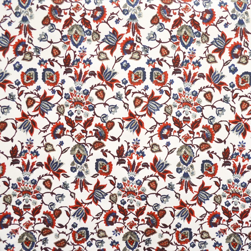 Tecido de Algodão Estampado Flor Contorno Vermelho - Ribes y Casals