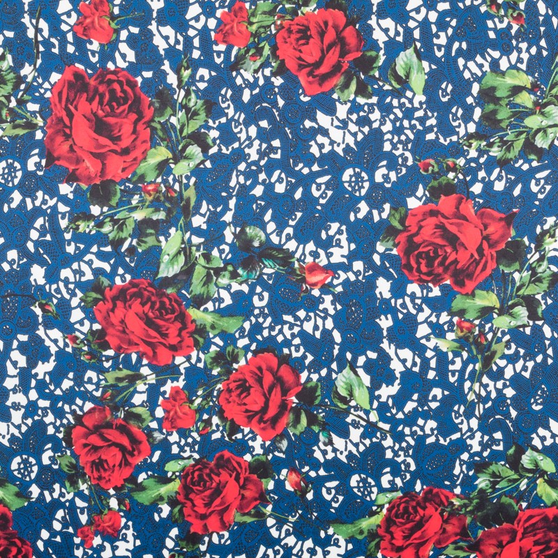 Tecido Stertch Palmeiras Azul - Ribes y Casals