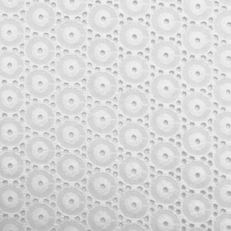 Tecido Bordado Suíço Esferas Branco - Ribes y Casals
