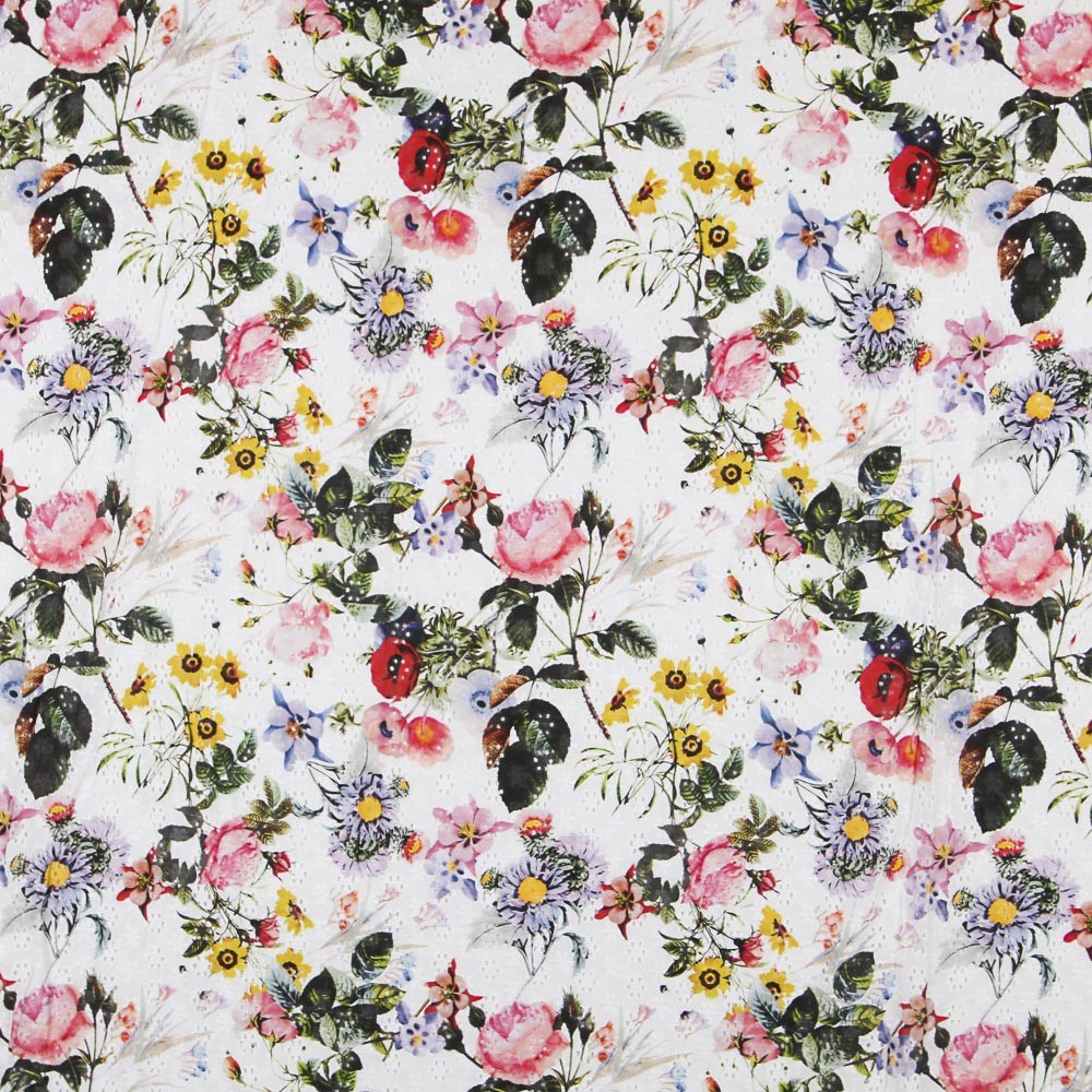 Tecido Bordado Suíço Folhas Branco - Ribes y Casals