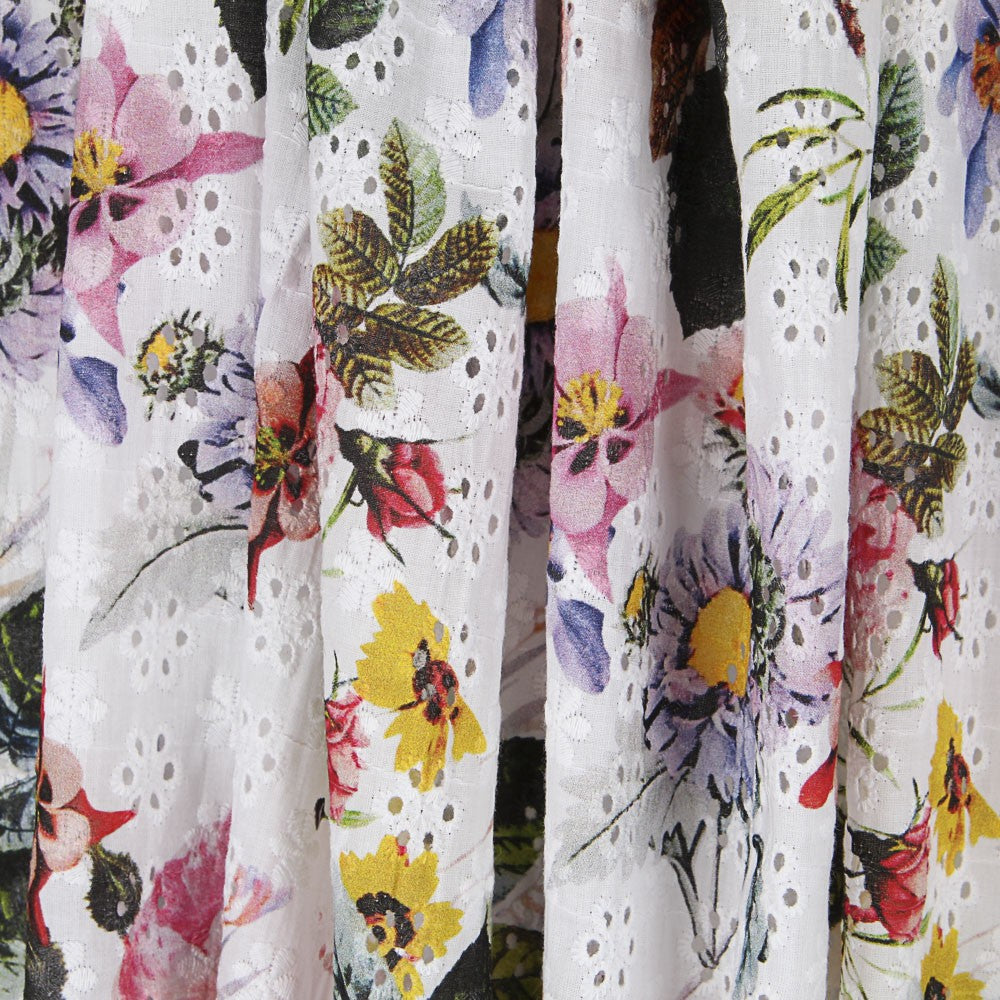 Tecido Bordado Suíço Folhas Branco - Ribes y Casals