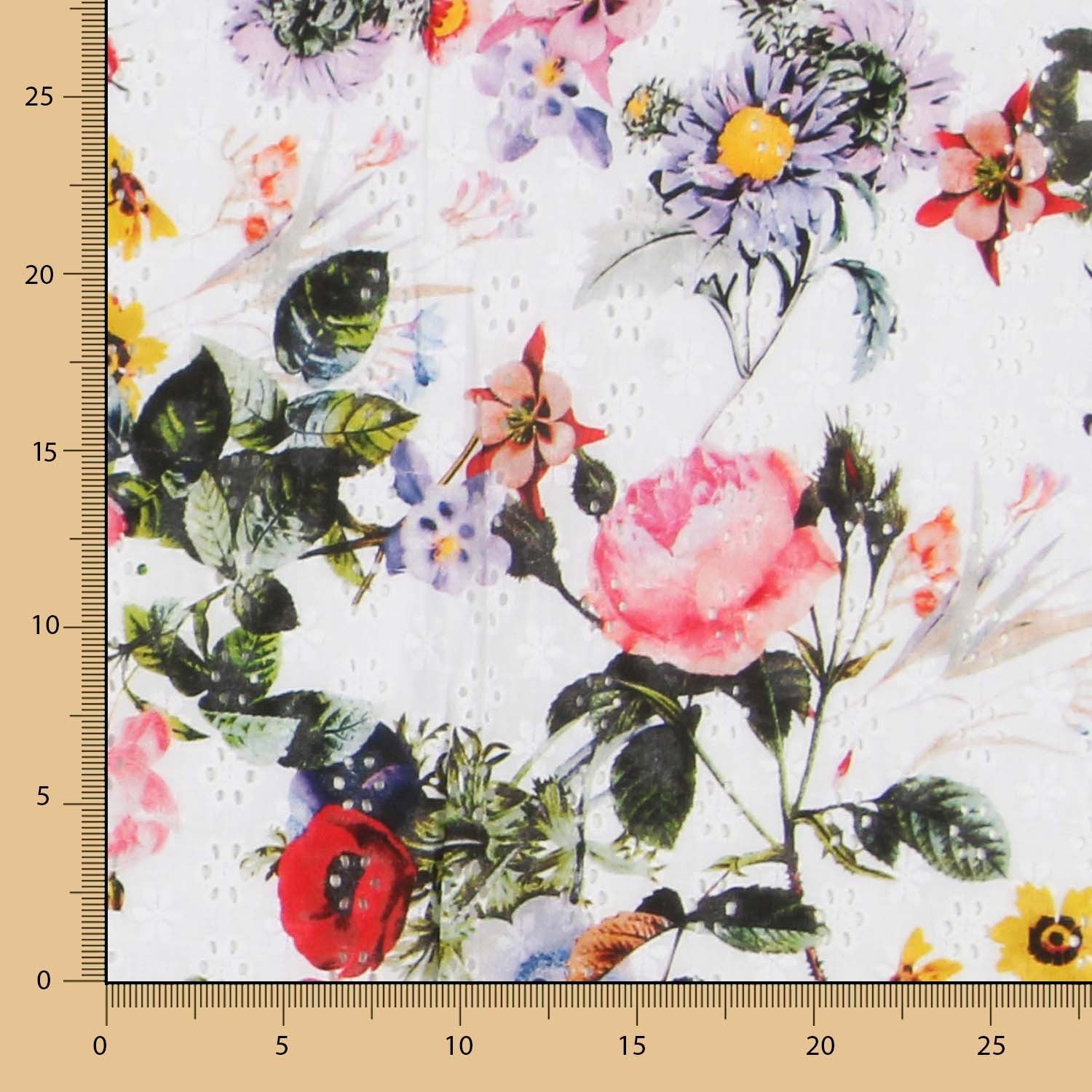 Tecido Bordado Suíço Folhas Branco - Ribes y Casals