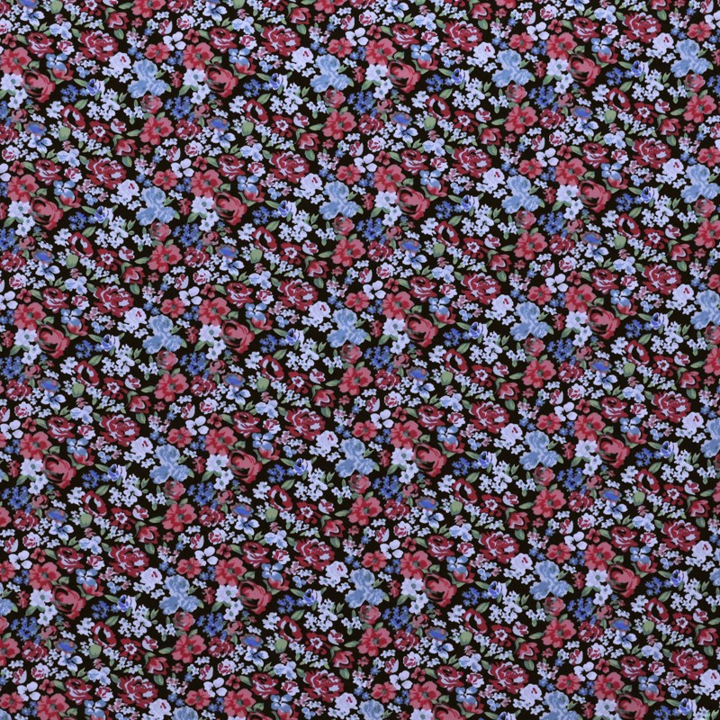 Tecido Crepe Estampado Bouquet Fundo Preto - Ribes y Casals