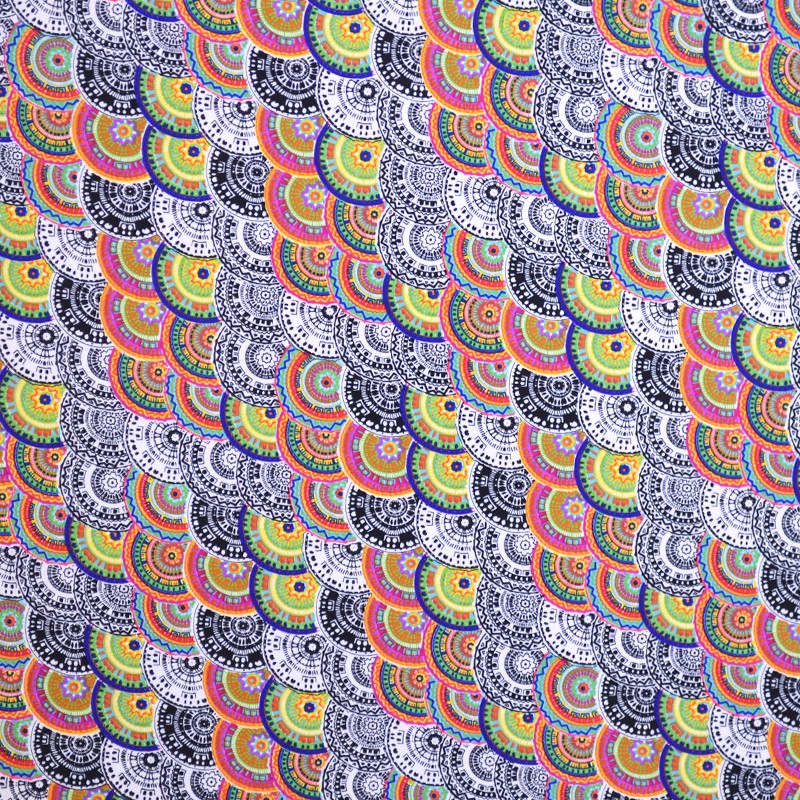 Tecido Crepe Estampado Esferas Étnicas Vermelhas - Ribes y Casals