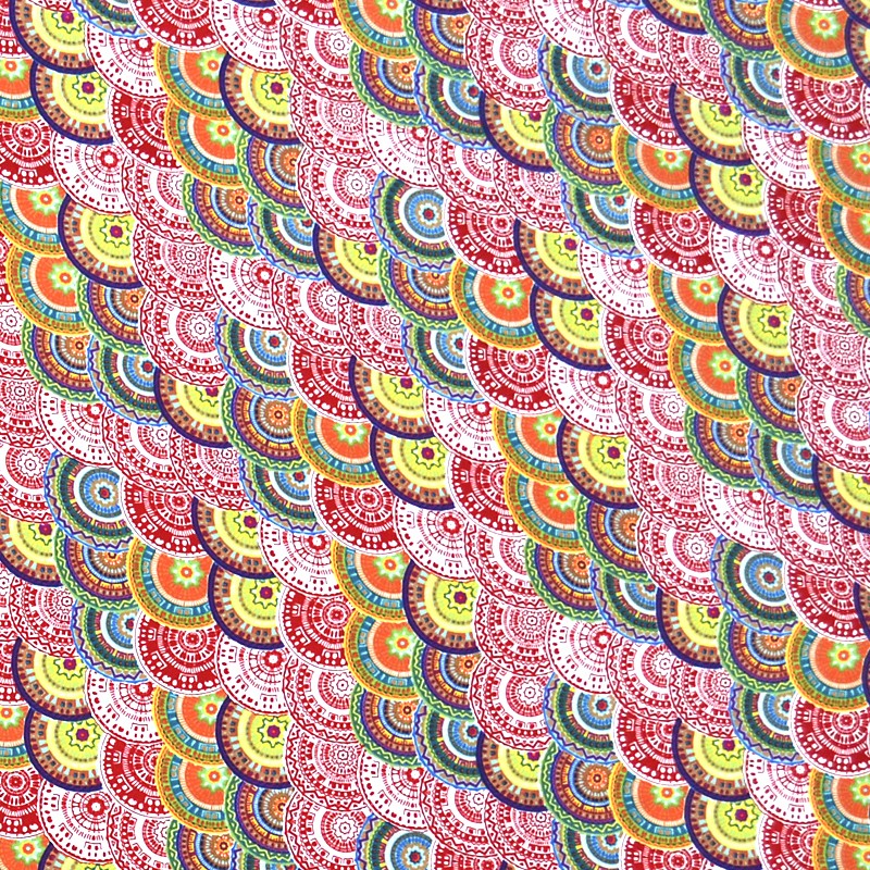 Tecido Crepe Estampado Esferas Étnicas Vermelhas - Ribes y Casals