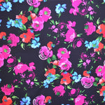 Tecido de Crepe Estampado Flor Aguarela Preto - Ribes y Casals
