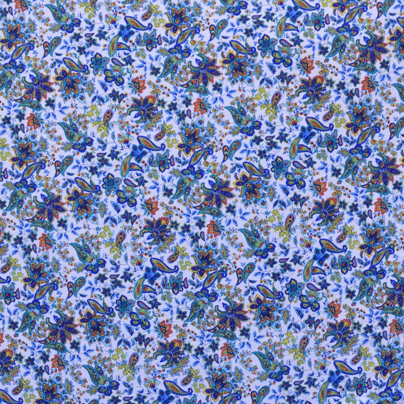 Tecido Crepe Estampado Flor Hindu Azul - Ribes y Casals