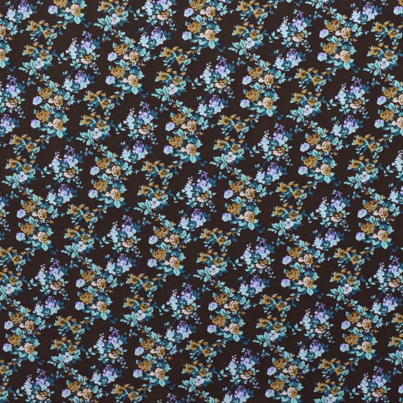 Tecido Crepe Estampado Flor Média Chocolate - Ribes y Casals
