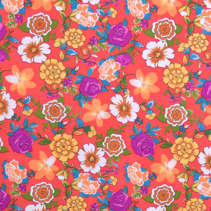 Tecido Crepe Estampado Flores Japonesas Vermelho - Ribes y Casals