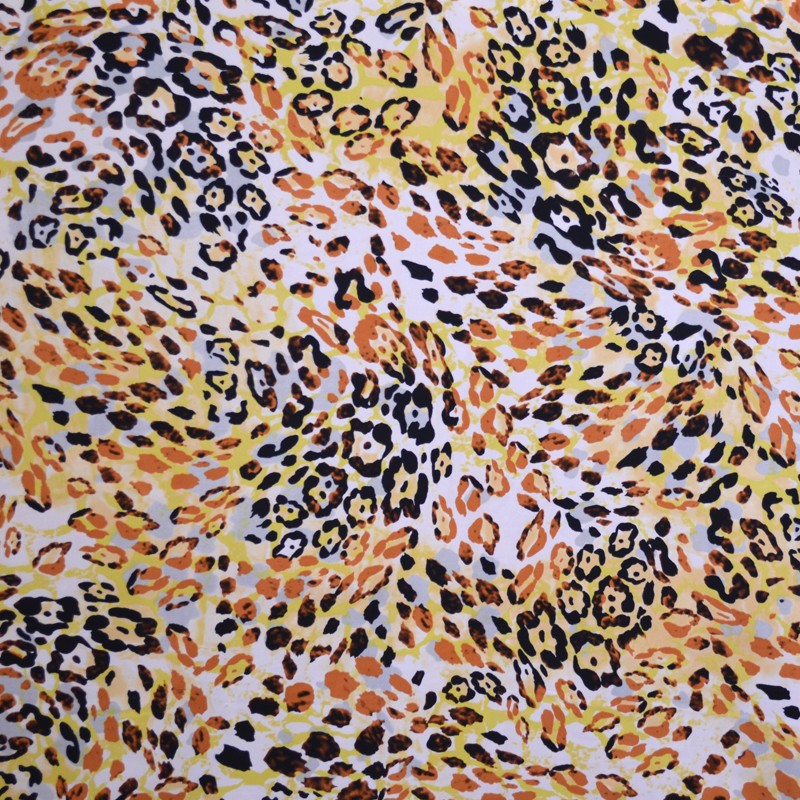 Tecido Crepe Estampado Manchas Leopardo Mostarda - Ribes y Casals