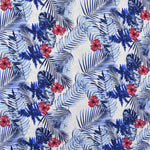 Tecido de Crepe Estampado Tropical Fundo Branco Marfim - Ribes y Casals