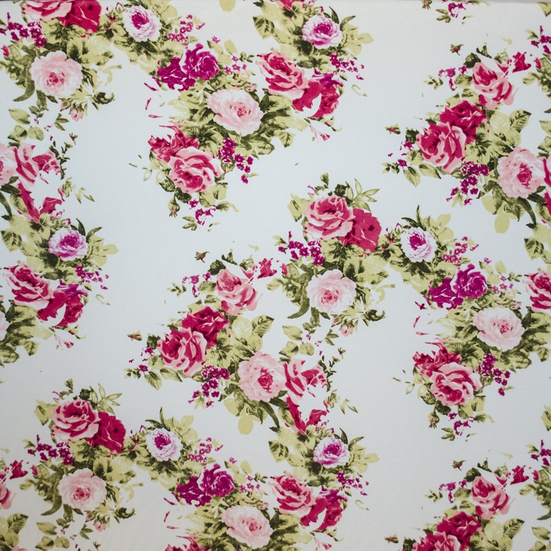 Tecido Crepe Flores Cretone Cru - Ribes y Casals