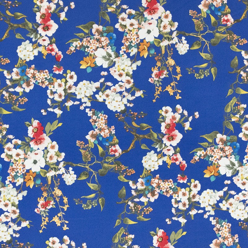 Tecido Crepe Flores Kimono Azulão - Ribes y Casals