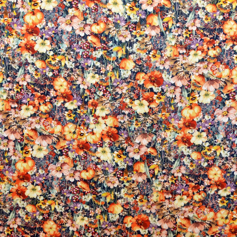 Tela Crepe Flores Otoño Naranja - Ribes y Casals