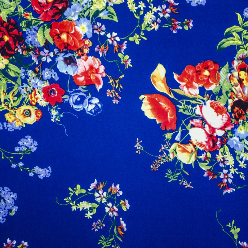 Tecido Crepe Flores Ramo Azulado - Ribes y Casals