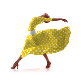 Tecido Crepe Bola Branca Fundo Amarelo 3,5 cm - Ribes y Casals