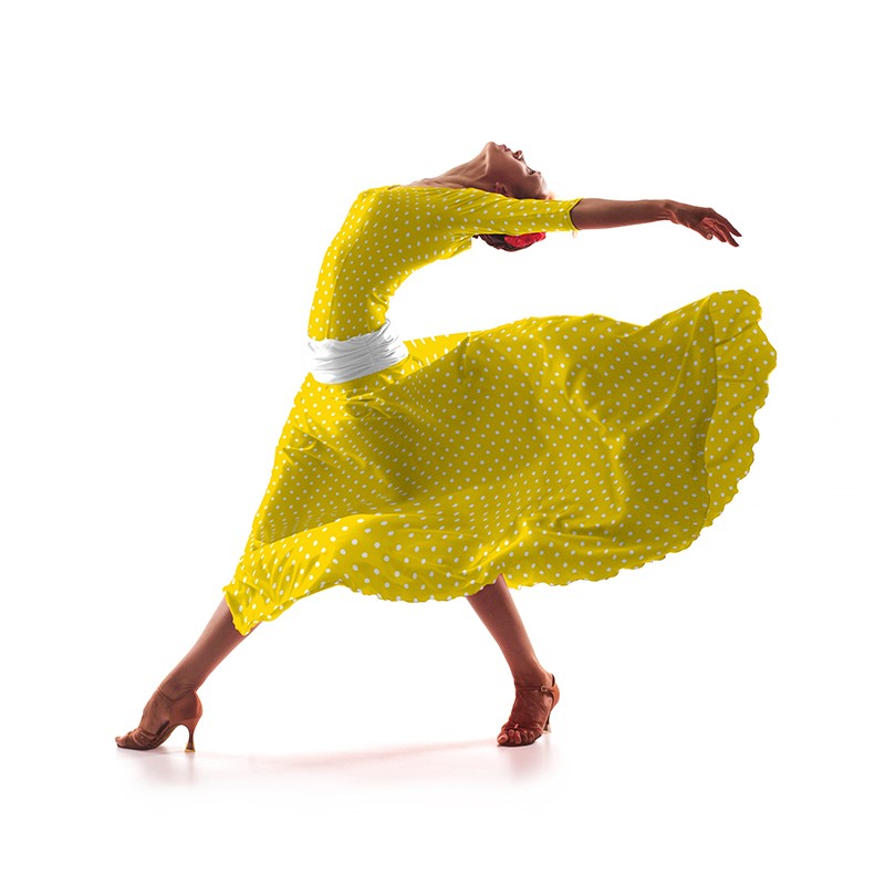 Tecido Crepe Bola Branca Fundo Amarelo 7 mm - Ribes y Casals